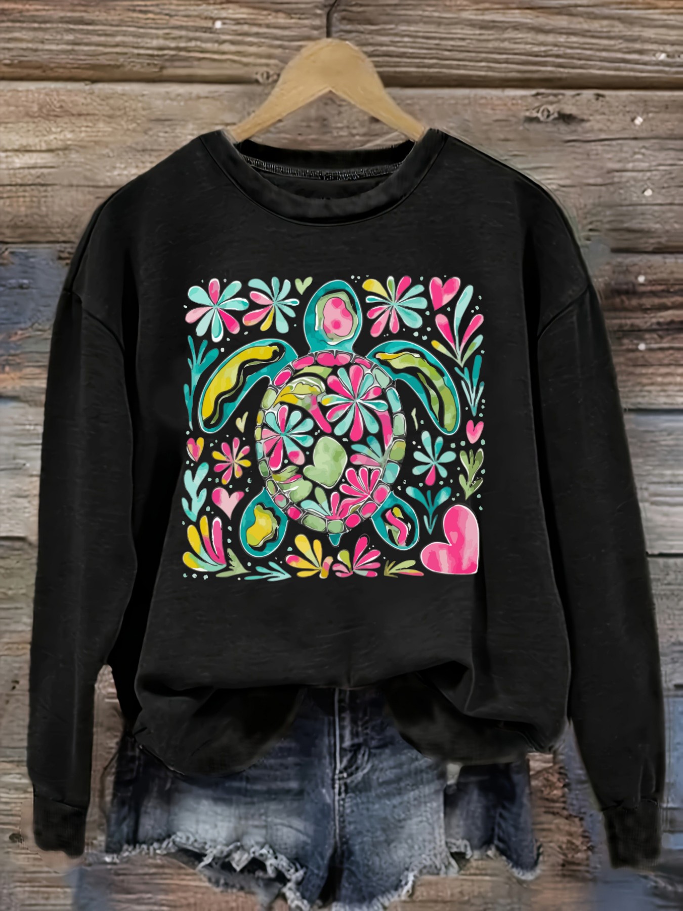Printed Floral Shirt - Женская повседневная футболка с длинным рукавом