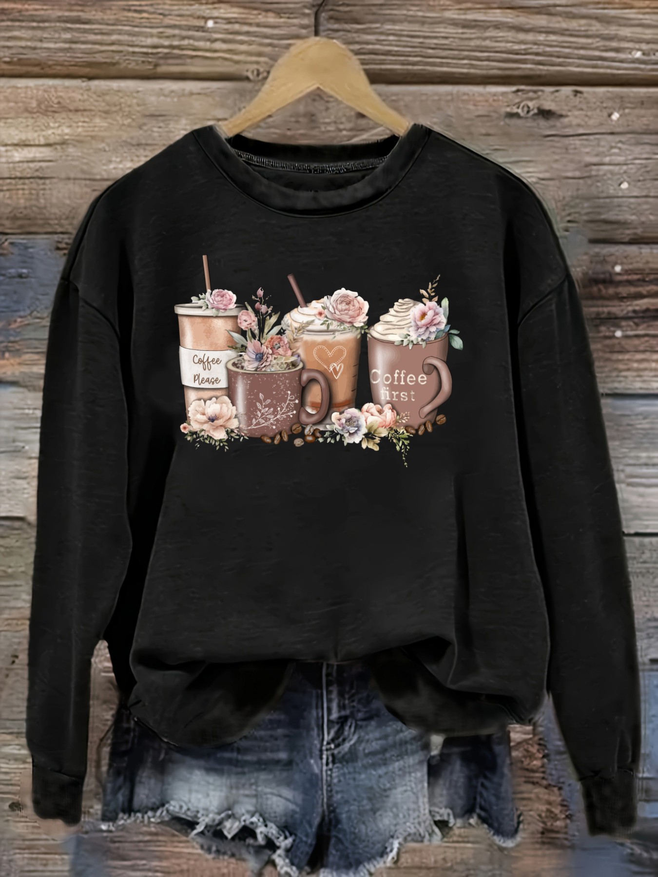 Printed Floral Shirt - Женская повседневная футболка с длинным рукавом
